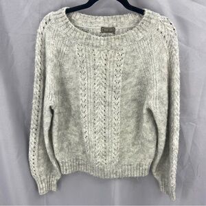 Point Sur Womens Pointelle Sweater Mohair Wool Blend Knitted Gray Small